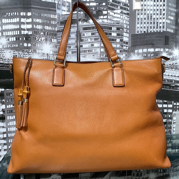 Gucci Handbags - Gucci Large Tan Leather Tote with Tassel